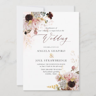 Invitation PixDezines H2 Vintage Blush Bourgogne Fleurs