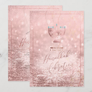 Invitation PixDezines Hanoukka Celebration, Neige Or Rose
