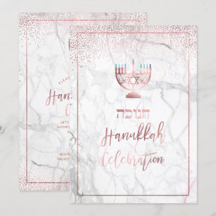 Invitation PixDezines Hanoukka Celebration, Rose Gold+Marble