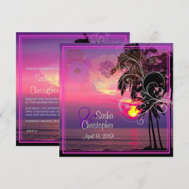 Invitation PixDezines HAWAIIAN SUNSET/BEACH/LUAU/SWIRLS (Devant / Derrière)