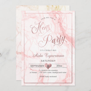 Invitation PixDezines Hens Party Faux Rose Gold Script+Marble