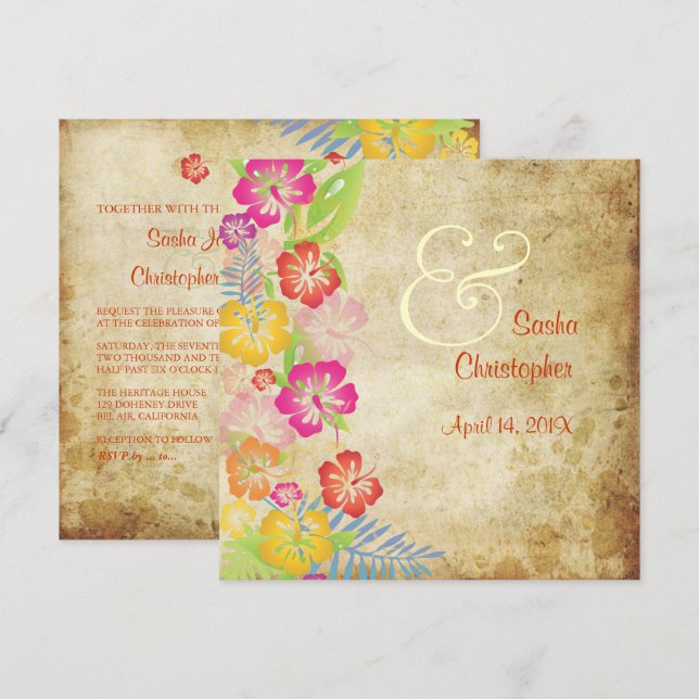 Invitation PixDezines HIBISC VINTAGE LEIS/LUAU (Devant / Derrière)