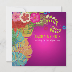 Invitation PixDezines Hibiscus+monstera/jaune+fuschia
