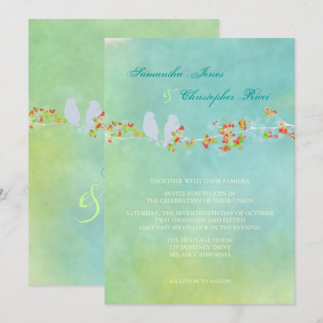 Invitation PixDezines Inséparables originaux sur aquarelle (Devant / Derrière)