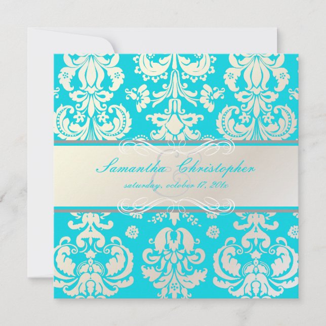 Invitation PixDezines Isabella Damask, couleur Pearl+Aqua/DO- (Devant)