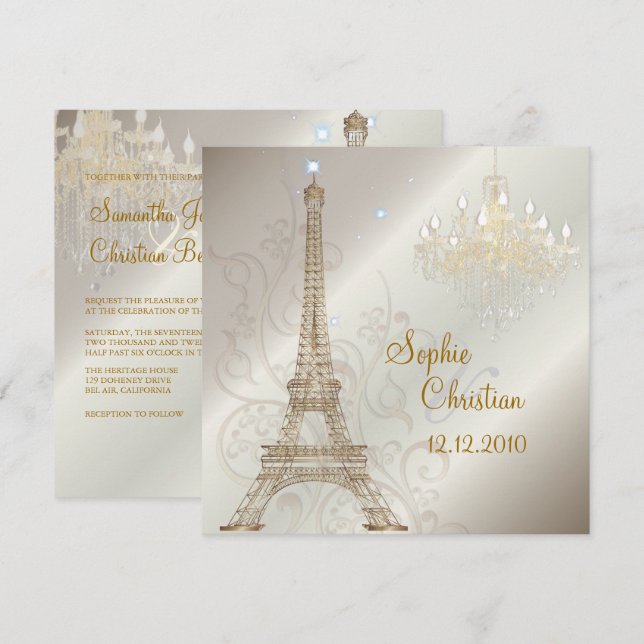 Invitation PixDezines LA TOUR EIFFEL/PARIS/CRYSTAL CHANDELIER (Devant / Derrière)