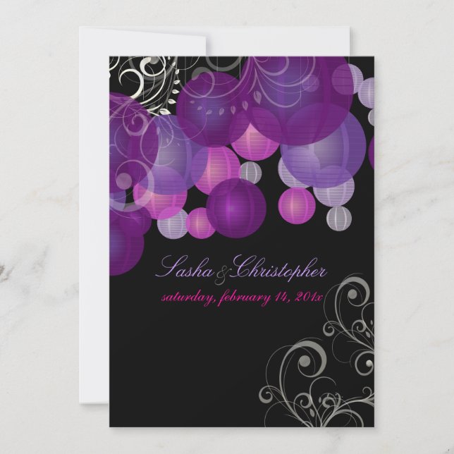 Invitation PixDezines lanternes prunes/violettes/lilas (Devant)