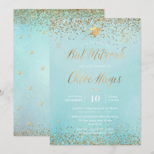 Invitation PixDezines Light Blue Gold Parties scintillant Bat