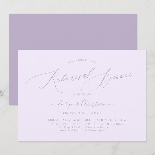Invitation PixDezines Lilac Purpl Dîner de répétition minimal (Devant / Derrière)