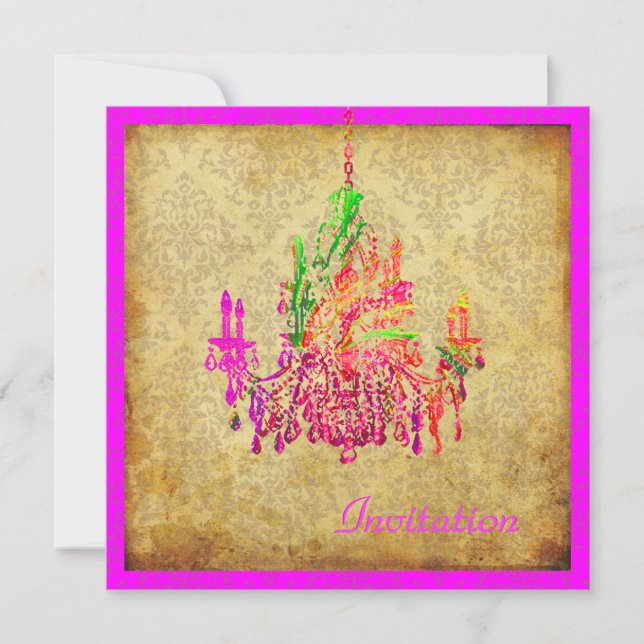 Invitation PixDezines lustre vintage en verre de murano+damas (Devant)