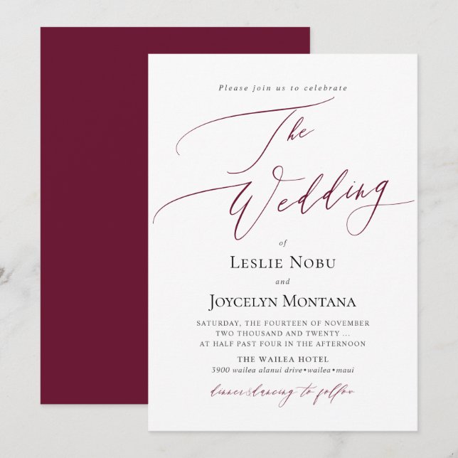 Invitation PixDezines Luxe Calligraphie Mariage Minimaliste (Devant / Derrière)