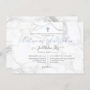 Invitation PixDezines Marble Cross Baptême premier anniversai