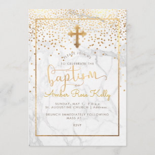 Invitation PixDezines Marble+Faux Gold Confetti/Baptême