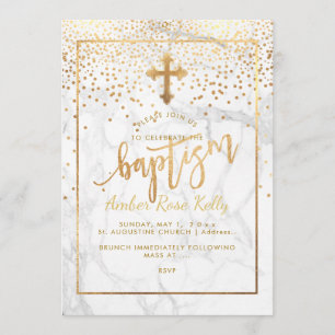Invitation PixDezines Marble+Faux Gold Dots/Baptême