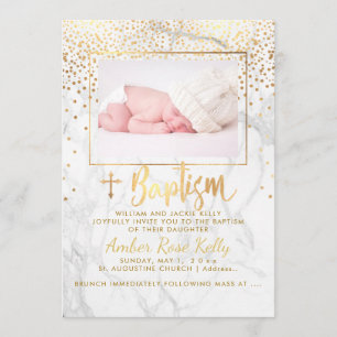 Invitation PixDezines Marble+Faux Gold Dots/Baptême