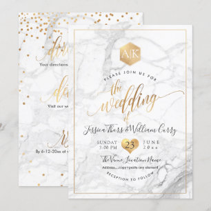 Invitation PixDezines Marble+Faux Gold Monogramme Honeycomb