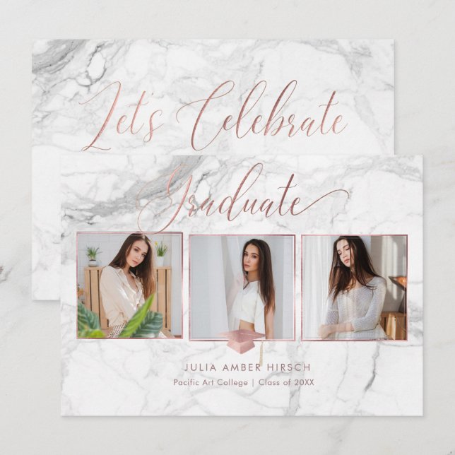 Invitation PixDezines Marble Faux Rose Gold 2018 (Devant / Derrière)