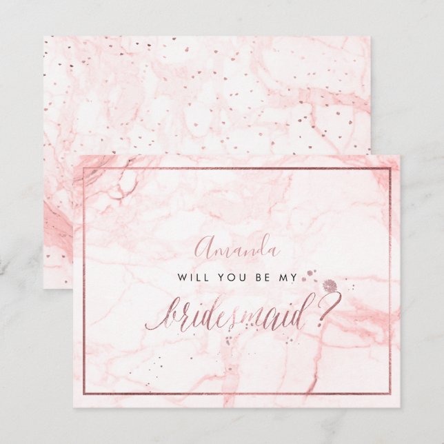 Invitation PixDezines Marble+Faux Rose Gold, Bridesmaid (Devant / Derrière)