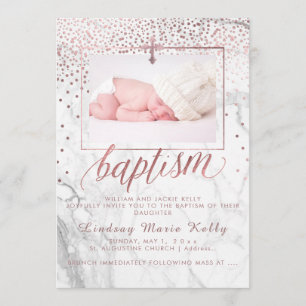 Invitation PixDezines Marble+Faux Rose Gold Confetti Baptism