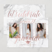 PixDezines Marble Faux Rose Gold Graduation Invita