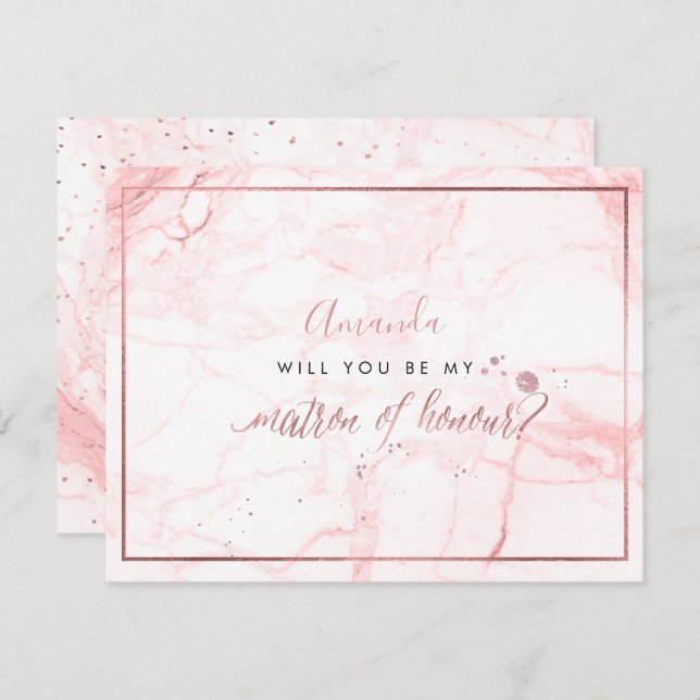Invitation PixDezines Marble+Faux Rose Gold, Matron (Devant / Derrière)