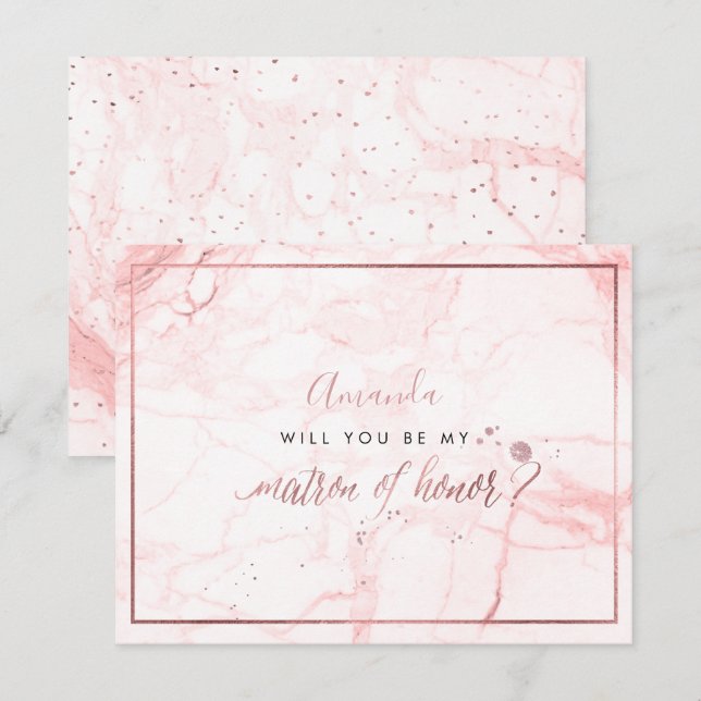 Invitation PixDezines Marble+Faux Rose Gold, Matrone (Devant / Derrière)