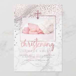 Invitation PixDezines Marble+Faux Rose Points Or/Christening