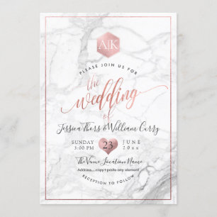 Invitation PixDezines Marble+Monogramme+Faux RoseGold Honeyco
