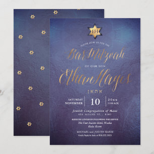Invitation PixDezines Minimaliste Ombre Blue Mitzvah, Script