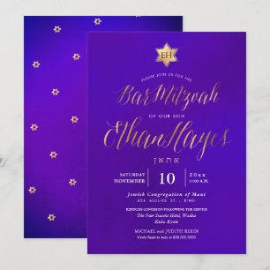 Invitation PixDezines Minimaliste Ultra Violet Mitzvah, Scrip