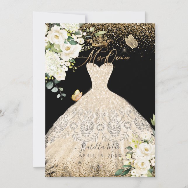 Invitation PixDezines Mis Quince Champagne Gold Parties scint (Devant)