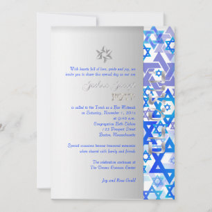 Invitation PixDezines mod stars/Bar Mitzvah/bleu foncé/argent