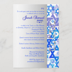 Invitation PixDezines mod stars/Bar Mitzvah/blue/silver
