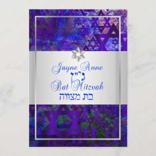Invitation PixDezines mod stars/Bar Mitzvah/violet/argent
