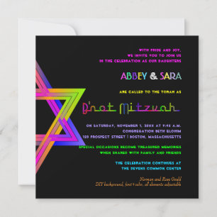 Invitation PixDezines Neon Colors Star de David/B'not Mitzvah