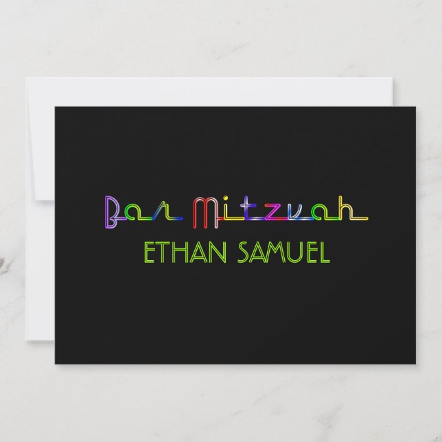 Invitation PixDezines néon lumières bar mitzvah (Devant)
