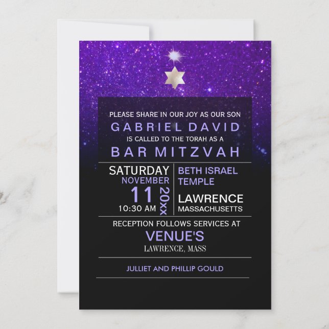 Invitation PixDezines Night Sky/Purple/typographie/bar mitzva (Dos)