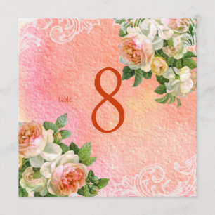 Invitation PixDezines numéros vintages roses/aquarelle/table