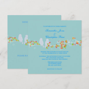 Invitation PixDezines OISEAUX D'AMOUR/FOND DE COULEUR DIY