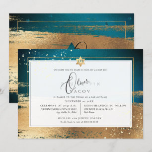 Invitation PixDezines OR TURQUOISE foncé BRUSHSTROKE Mitzvah