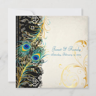 Invitation PixDezines paon plumes/aqua/turquoise