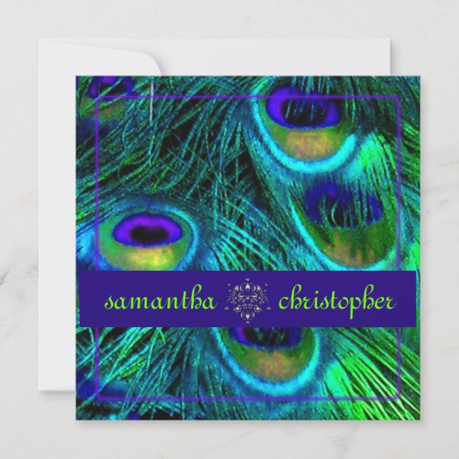 Invitation PixDezines paon plumes/aqua/turquoise (Devant)