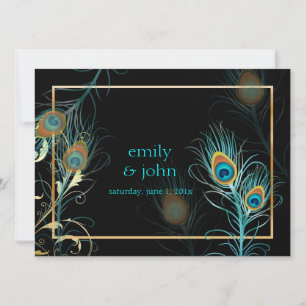 Invitation PixDezines paon plumes/aqua/turquoise