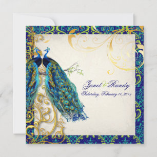 Invitation PixDezines paon plumes/aqua/turquoise
