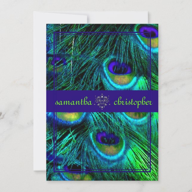 Invitation PixDezines paon plumes/aqua/turquoise (Devant)