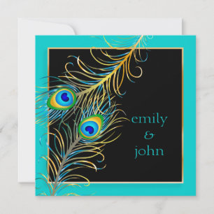 Invitation PixDezines paon plumes/aqua/turquoise