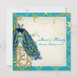 Invitation PixDezines paon plumes/aqua/turquoise
