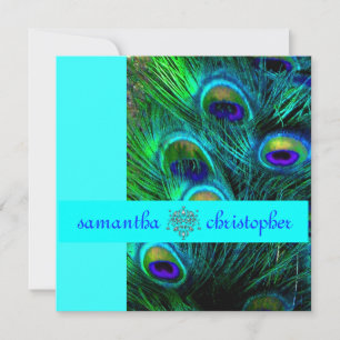 Invitation PixDezines paon plumes/aqua/turquoise
