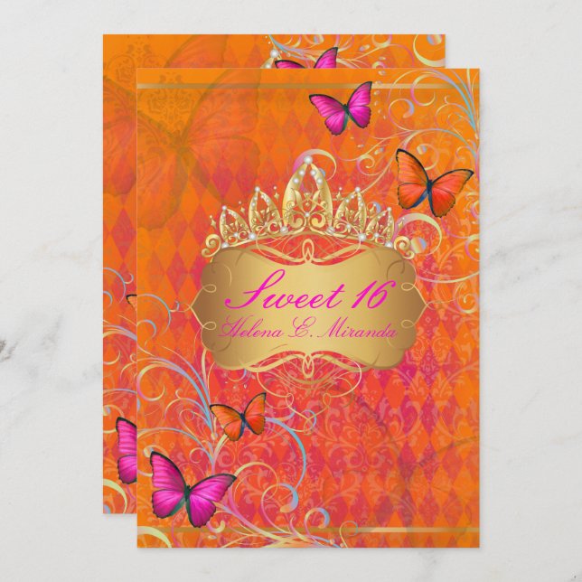 Invitation PixDezines Papillon Sweet 16/Rainbow Swirls (Devant / Derrière)