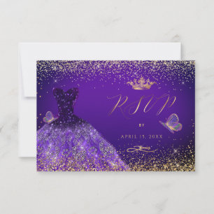Invitation PixDezines Papillons Quinceanera RSVP, Violet